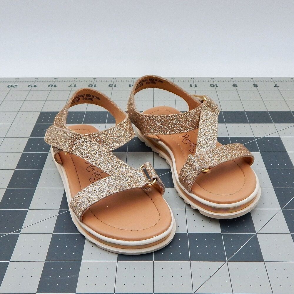 Cynthia Rowley Sandals Girls Toddler Size 8 Gold Glitter Straps Hook & Loop